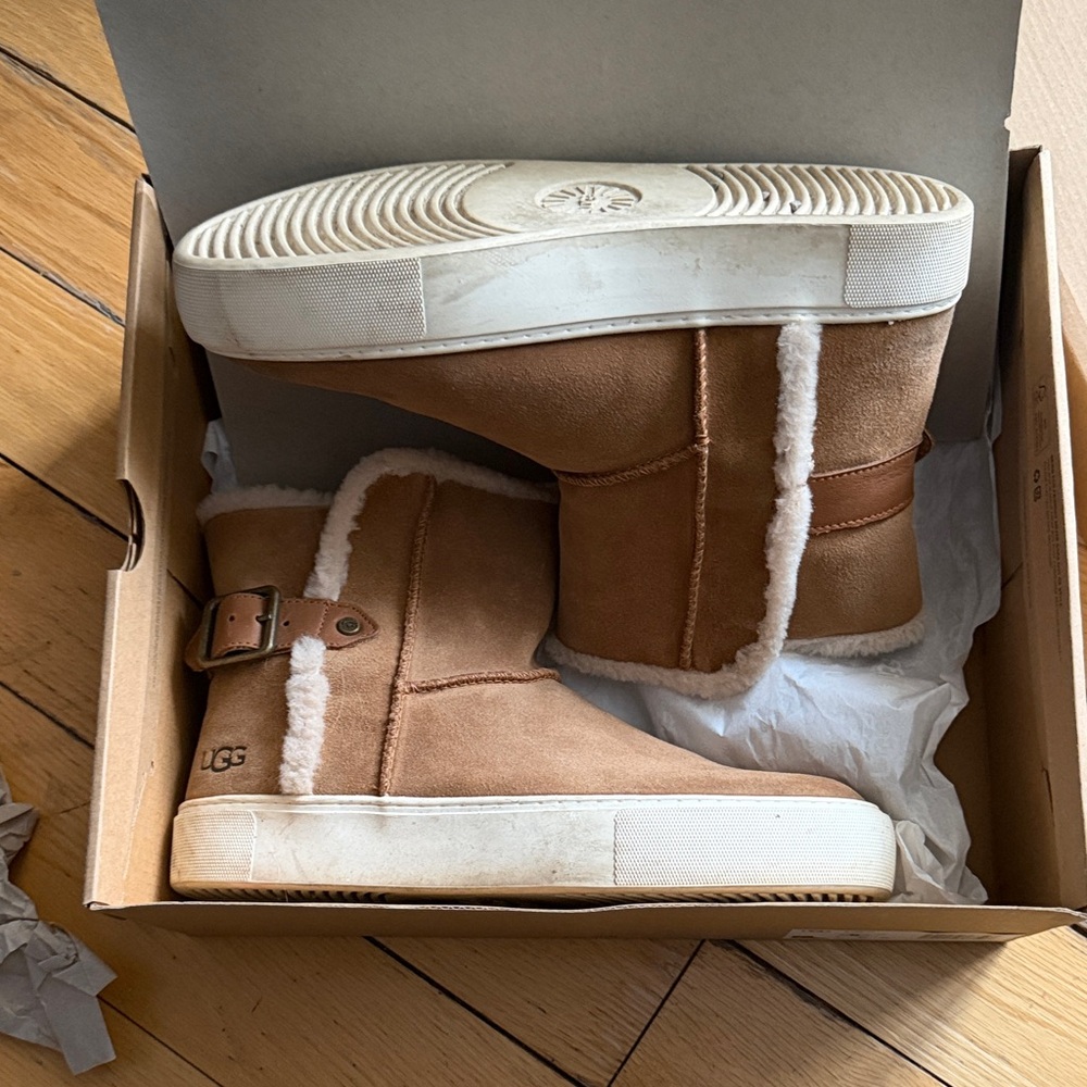 UGG Tan Ankle Boots with White Trim